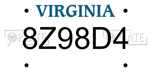 8Z98D4 Virginia License Plate