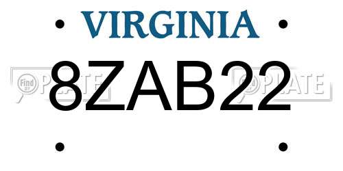 8ZAB22 Virginia License Plate