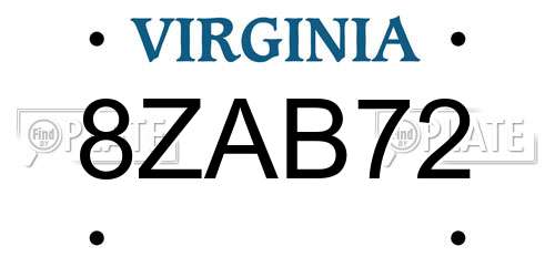 8ZAB72 Virginia License Plate