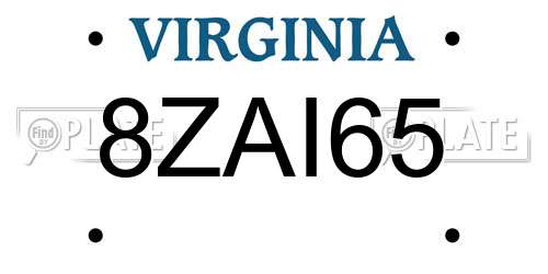 8ZAI65 Virginia License Plate
