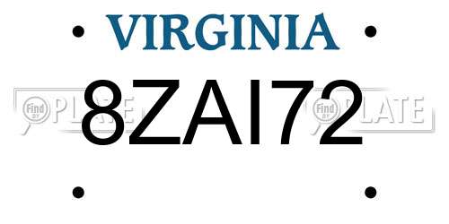 8ZAI72 Virginia License Plate