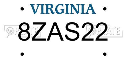 8ZAS22 Virginia License Plate