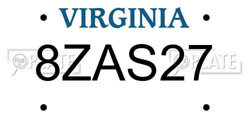 8ZAS27 Virginia License Plate