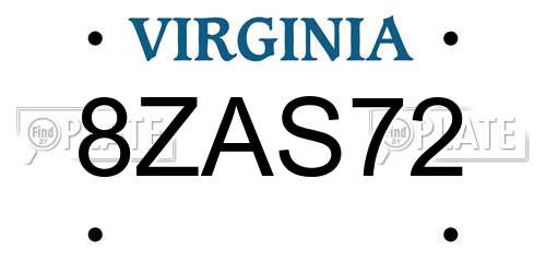 8ZAS72 Virginia License Plate