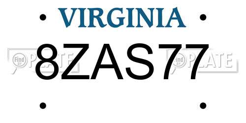 8ZAS77 Virginia License Plate
