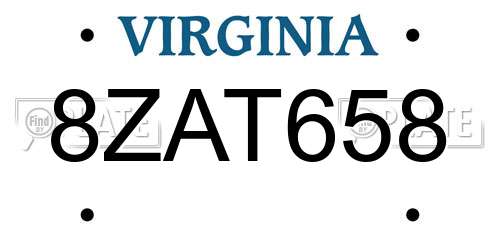 8ZAT658 Virginia License Plate