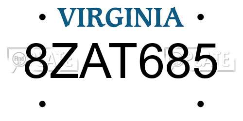 8ZAT685 Virginia License Plate