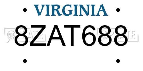 8ZAT688 Virginia License Plate