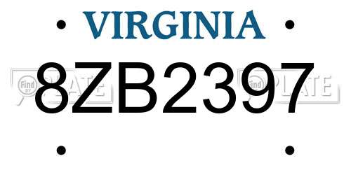 8ZB2397 Virginia License Plate