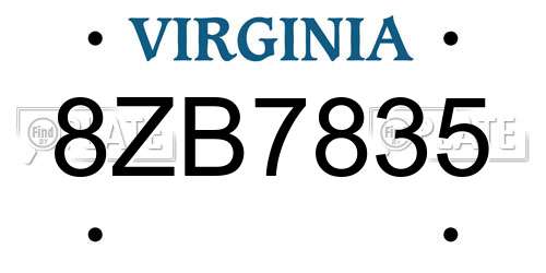 8ZB7835 Virginia License Plate