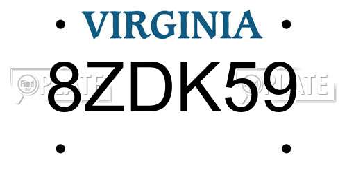 8ZDK59 Virginia License Plate