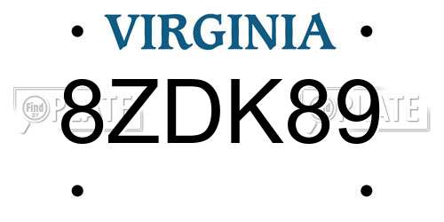 8ZDK89 Virginia License Plate