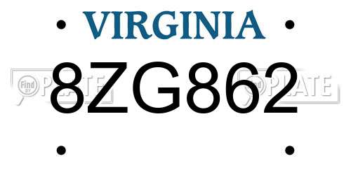8ZG862 Virginia License Plate