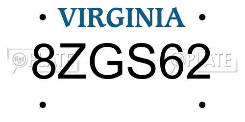 8ZGS62 Virginia License Plate