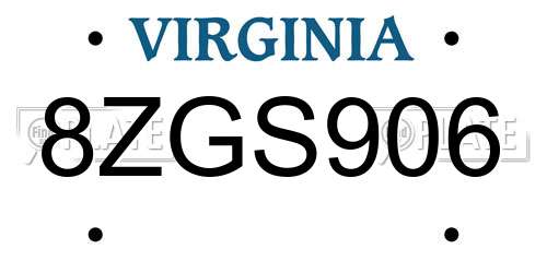 8ZGS906 Virginia License Plate