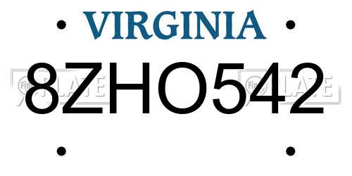 8ZHO542 Virginia License Plate