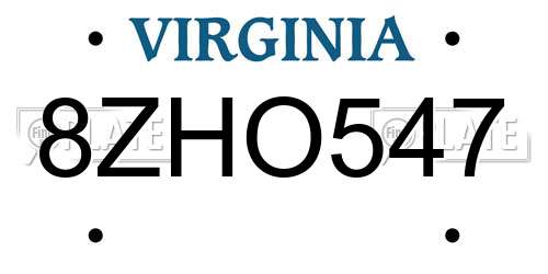 8ZHO547 Virginia License Plate