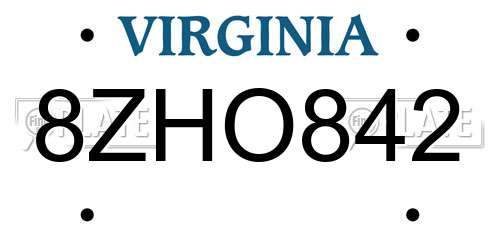 8ZHO842 Virginia License Plate