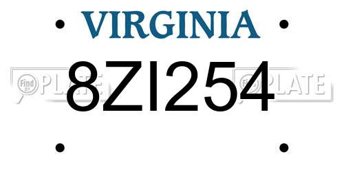 8ZI254 Virginia License Plate