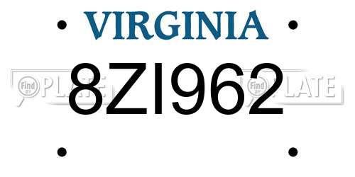 8ZI962 Virginia License Plate