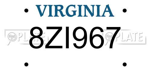 8ZI967 Virginia License Plate