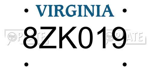 8ZK019 Virginia License Plate