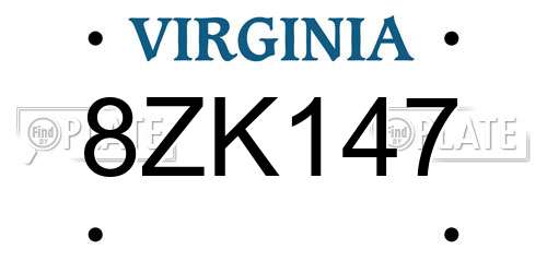 8ZK147 Virginia License Plate