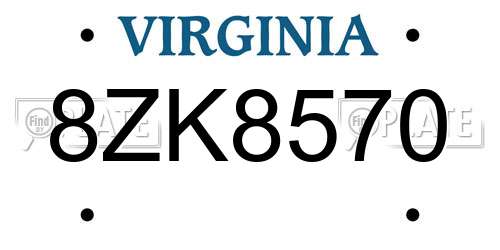 8ZK8570 Virginia License Plate