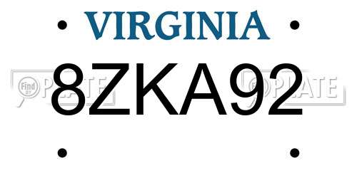 8ZKA92 Virginia License Plate