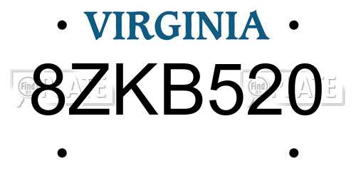 8ZKB520 Virginia License Plate