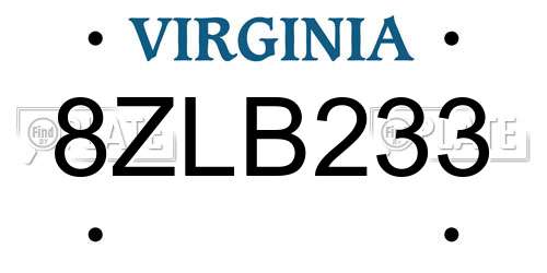 8ZLB233 Virginia License Plate