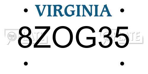 8ZOG35 Virginia License Plate