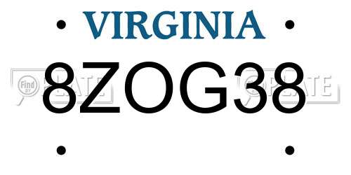 8ZOG38 Virginia License Plate