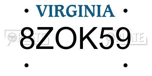 8ZOK59 Virginia License Plate