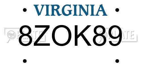 8ZOK89 Virginia License Plate
