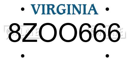 8ZOO666 Virginia License Plate