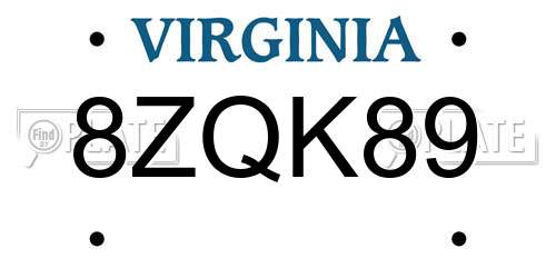 8ZQK89 Virginia License Plate