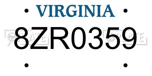 8ZR0359 Virginia License Plate