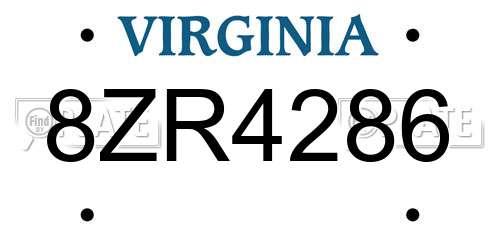 8ZR4286 Virginia License Plate