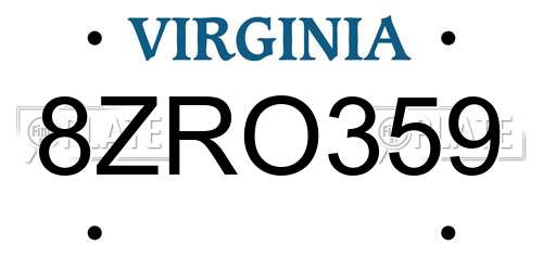 8ZRO359 Virginia License Plate