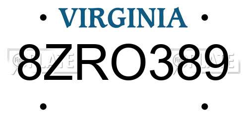 8ZRO389 Virginia License Plate
