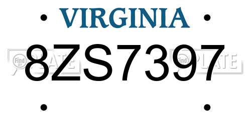 8ZS7397 Virginia License Plate