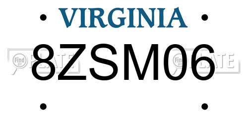 8ZSM06 Virginia License Plate