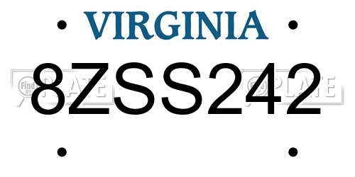 8ZSS242 Virginia License Plate