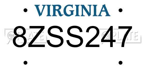 8ZSS247 Virginia License Plate