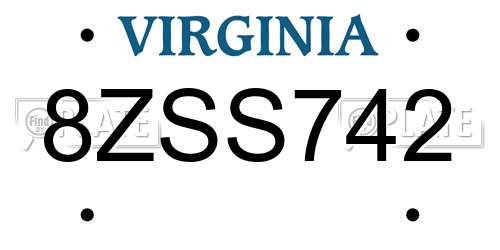 8ZSS742 Virginia License Plate