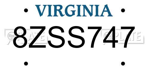 8ZSS747 Virginia License Plate