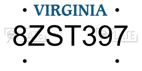 8ZST397 Virginia License Plate