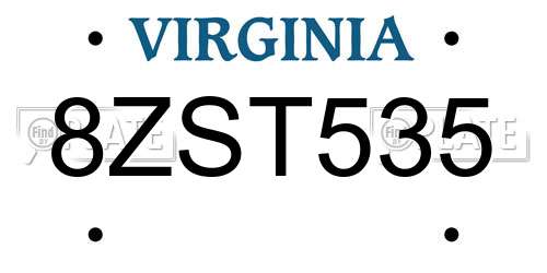 8ZST535 Virginia License Plate