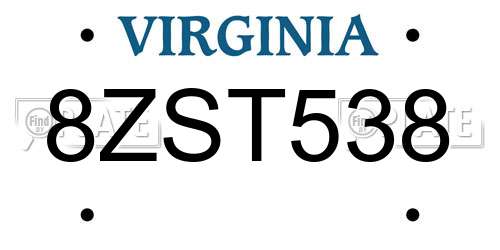 8ZST538 Virginia License Plate